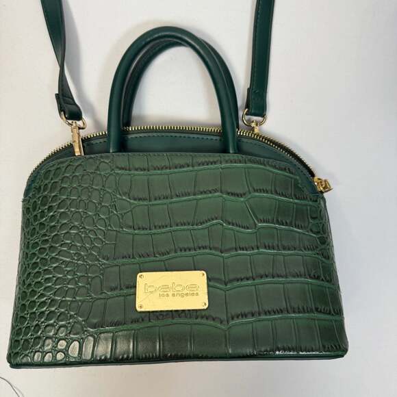 Bebe Handbags - Bebe Los Angeles Hunter Green Croc-Embossed Dome Satchel Crossbody Bag